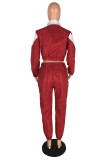 Wine Red Casual Sportswear Patchwork Basic Zipper Collar Long Sleeve Two Pieces