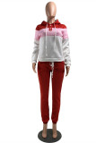 Red Fashion Casual Patchwork Basic Hooded Collar Long Sleeve Two Pieces