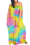 Red Polyester Fashion adult Ma'am Street One word collar Print Tie Dye Plus Size