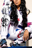 White Casual Print Letter Long Sleeve Two Pieces