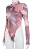 Multicolor Fashion Sexy Print Basic Turtleneck Skinny Romper