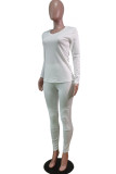 Grey Fashion Sportswear Adult Polyester Solid Split Joint V Neck Long Sleeve Regular Sleeve Regular Two Pieces