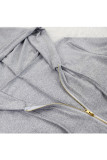 Grey Casual zipper Solid Polyester Long Sleeve Hooded