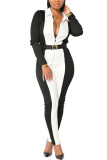 White Fashion Sexy Adult Patchwork Solid Patchwork Turndown Collar Skinny Jumpsuits