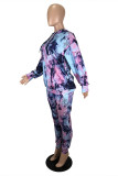 Blue Fashion Casual Print Tie-dye Hooded Collar Long Sleeve Two Pieces