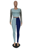 Pink Casual Solid Patchwork O Neck Long Sleeve Two Pieces