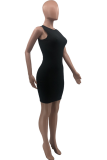 Black Casual Solid Patchwork O Neck Pencil Skirt Dresses