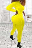 Yellow Fashion Solid Long Sleeve Jumpsuits