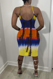 Red Sexy Casual Print Backless Spaghetti Strap Sleeveless Dress