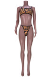 Stripe Fashion Sexy Print Basic Swimwears Three-piece Set