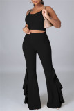 Red Sexy Casual Solid Backless Spaghetti Strap Sleeveless Two Pieces