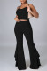Black Sexy Casual Solid Backless Spaghetti Strap Sleeveless Two Pieces