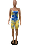 Yellow Fashion Sexy Tie-dyed Coloured drawing Sleeveless Slip Jumpsuits