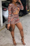 Red Fashion Sexy Print Strap Design V Neck Long Sleeve Two Pieces
