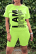 Fluorescent Green Casual Print Split Joint O Neck Short Sleeve Two Pieces