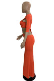 Orange Fashion Sexy Solid Hollowed Out O Neck Short Sleeve Dress