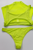 Yellow Sexy Solid Hollowed Out Split Joint Swimwears
