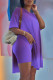 Purple Fashion Casual Solid Slit V Neck Short Sleeve Two Pieces