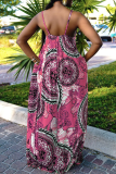 Yellow Sexy Print Patchwork Spaghetti Strap Loose Jumpsuits