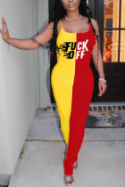 Red Fashion Sexy letter Draped Milk. Sleeveless Slip Jumpsuits