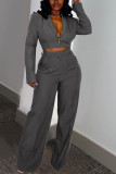 Grey Casual Solid Patchwork Long Sleeve Two Pieces