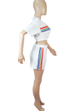 White Casual Solid Patchwork O Neck Short Sleeve Two Pieces