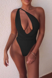 Black Sexy Solid Patchwork Swimwears