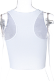 White Sexy Patchwork Hot Drill O Neck Tops