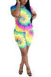 Multi-color Fashion Casual adult Patchwork Print Tie Dye Two Piece Suits pencil Short Sleeve Two Pieces