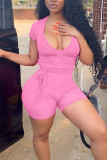 Black Fashion Sexy Patchwork bandage Solid Short Sleeve V Neck Rompers