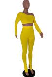Yellow Sexy Europe and America Solid Split Skinny Long Sleeve Two Pieces