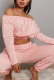 Pink Sexy Solid Patchwork Bateau Neck Nine Points Sleeve Two Pieces