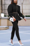 Grey Casual Solid Turtleneck Long Sleeve Two Pieces