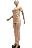 Pink Polyester Fashion adult Ma'am OL Solid Two Piece Suits Straight Short Sleeve Two Pieces