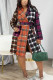 Orange Work Daily Plaid Patchwork With Belt Turn-back Collar Outerwear