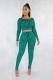 Green Casual Fashion adult Patchwork Bandage Solid Two Piece Suits pencil Long Sleeve Two-piece Pa