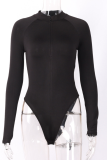 White Sexy Solid Patchwork V Neck Skinny Bodysuits