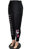 Black Fashion Casual Adult Polyester Print Pants Straight Bottoms
