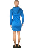 Navy Blue Polyester Street Cap Sleeve Long Sleeves Hooded Step Skirt Knee-Length Solid