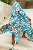 Light Blue Fashion Sexy Print Basic Swimwears Three-piece Set