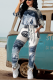 Grey Sportswear Print Patchwork O Neck Long Sleeve Two Pieces