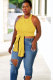 Yellow Polyester O Neck Sleeveless Patchwork asymmetrical Solid Tees & T-shirts