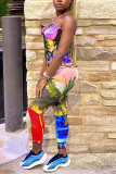 Colour Fashion Sexy Print Backless Strapless Skinny Jumpsuits