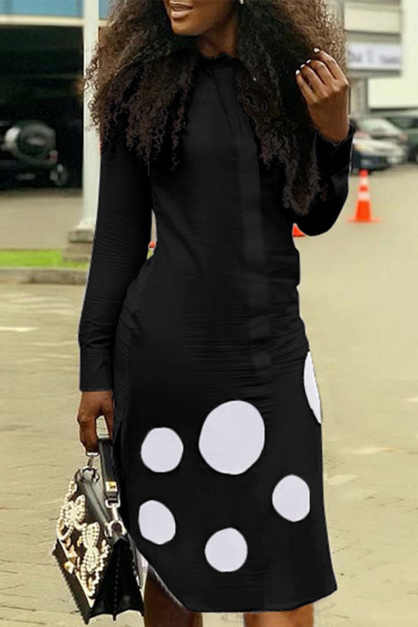 Black Sexy Print Patchwork Mandarin Collar Irregular Dress Dresses