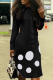 Black Sexy Print Patchwork Mandarin Collar Irregular Dress Dresses