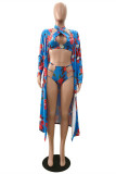 Blue Fashion Sexy Print Hollowed Out Basic Swimwears
