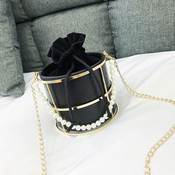 Black Fashion Pearl Decorative Crossbody Bag