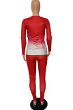 Red Fashion Sportswear Adult Print Letter O Neck Long Sleeve Regular Sleeve Regular Two Pieces