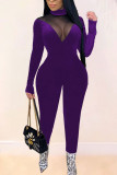 purple Sexy Solid Patchwork O Neck Straight Jumpsuits