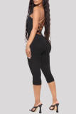 Pink Sexy Casual Solid Backless Square Collar Skinny Romper